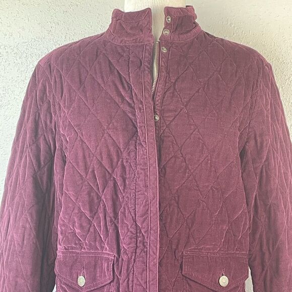 Eddie Bauer Maroon Quilted Corduroy Full Zip Coat Size L EUC - Picture 2 of 5